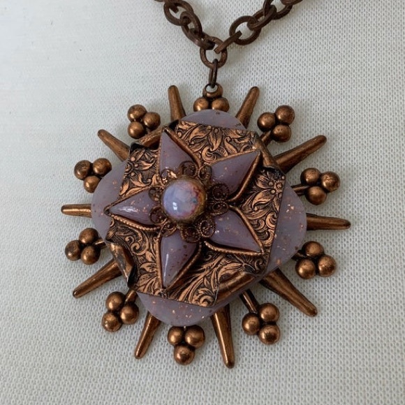 VTG Copper Lilac Purple Lucite Starburst Pendant - Picture 1 of 5